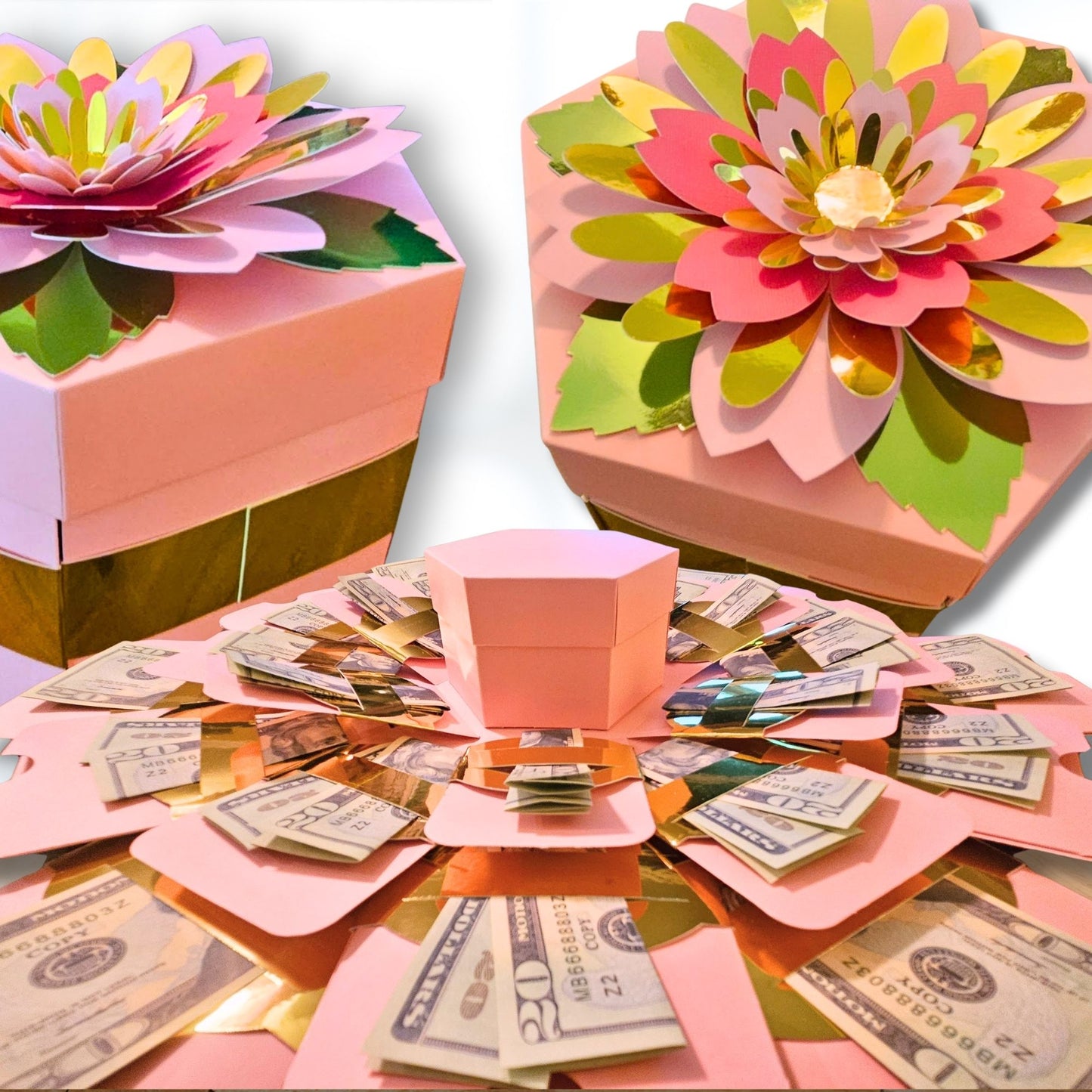 Floral Pink Explosion Money Gift Box