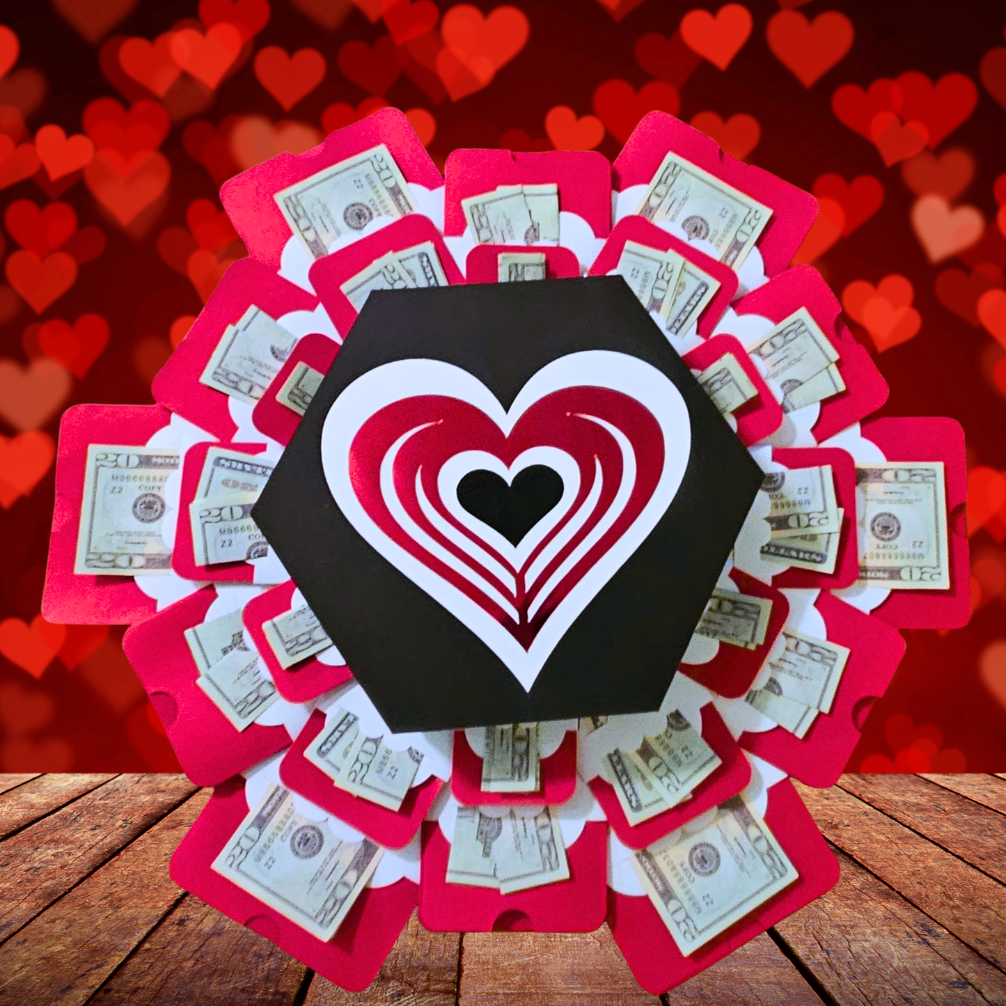 Valentine's Day Hearts On Red Box Explosion Money Gift Box