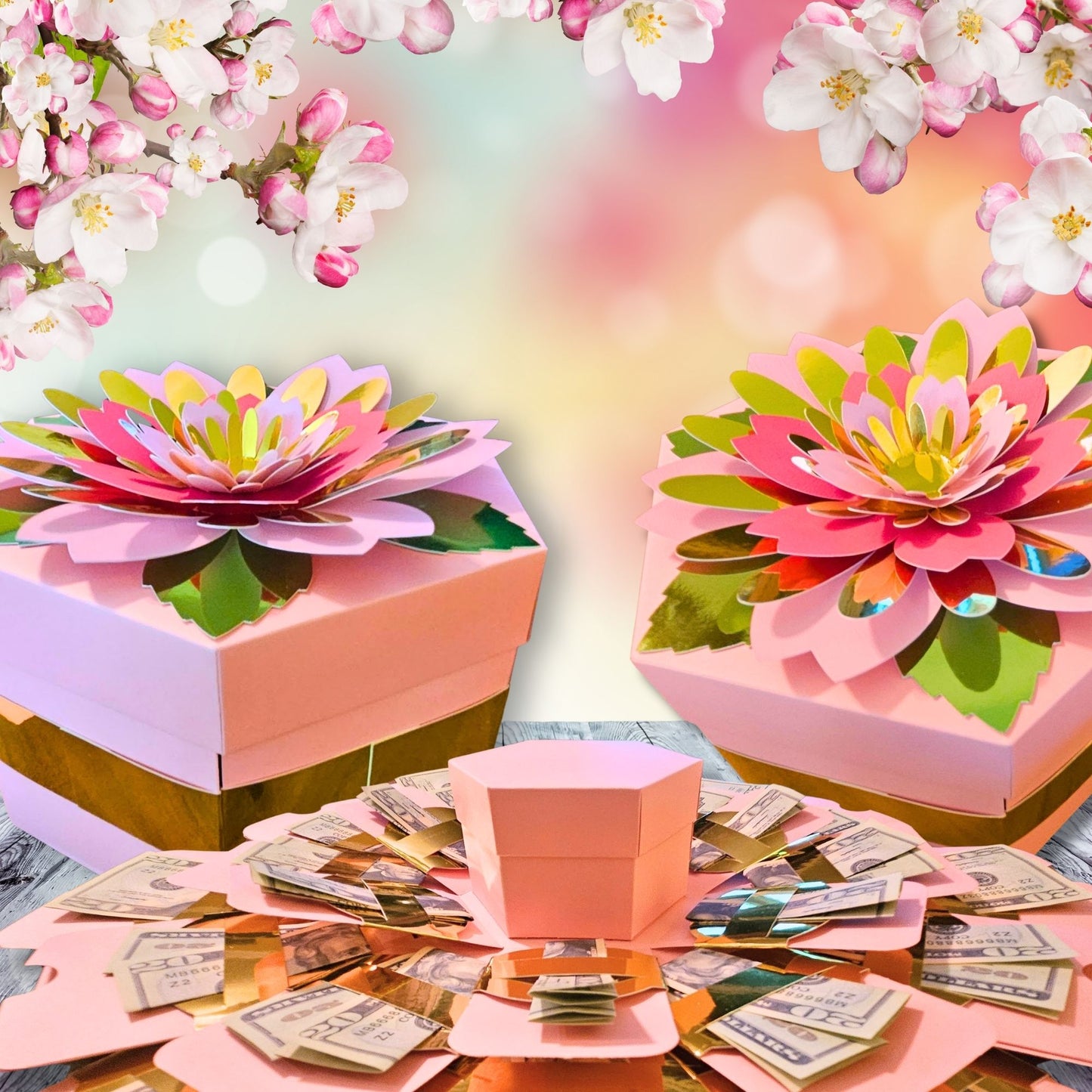 Floral Pink Explosion Money Gift Box