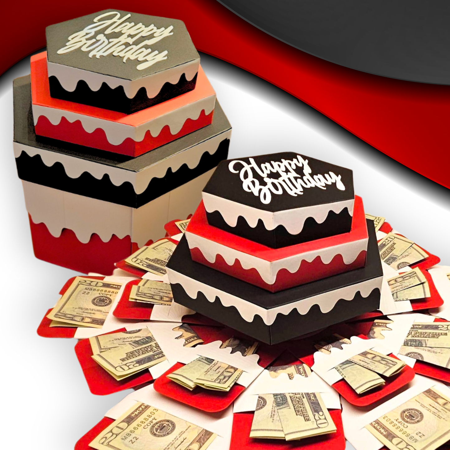 Birthday Cake Red and Black Money Explosion Gift Box