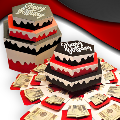 Birthday Cake Red and Black Money Explosion Gift Box