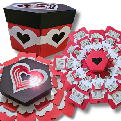 Valentine's Day Hearts On Red Box Explosion Money Gift Box