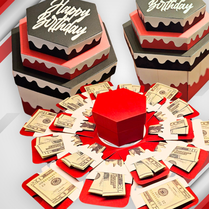 Birthday Cake Red and Black Money Explosion Gift Box