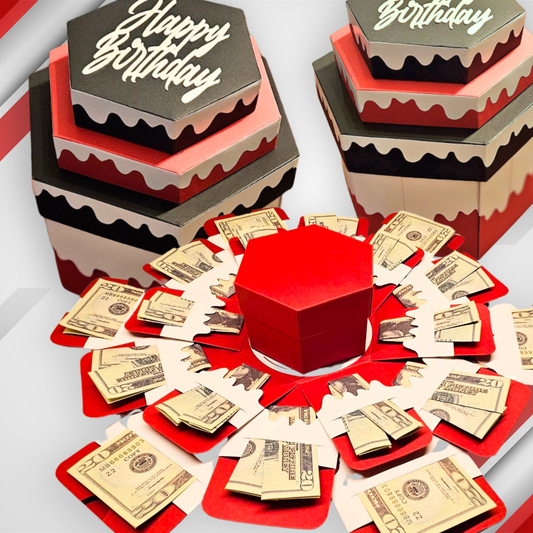Birthday Cake Red and Black Money Explosion Gift Box