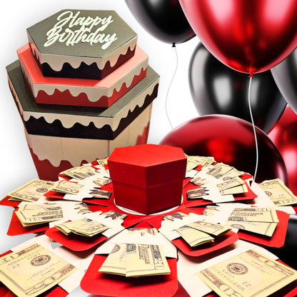 Birthday Cake Red and Black Money Explosion Gift Box