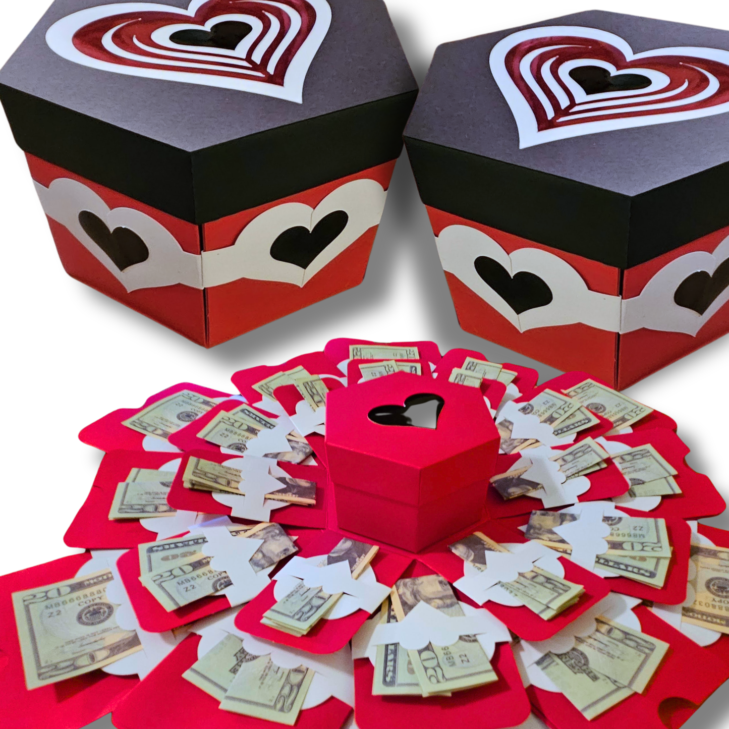 Valentine's Day Hearts On Red Box Explosion Money Gift Box