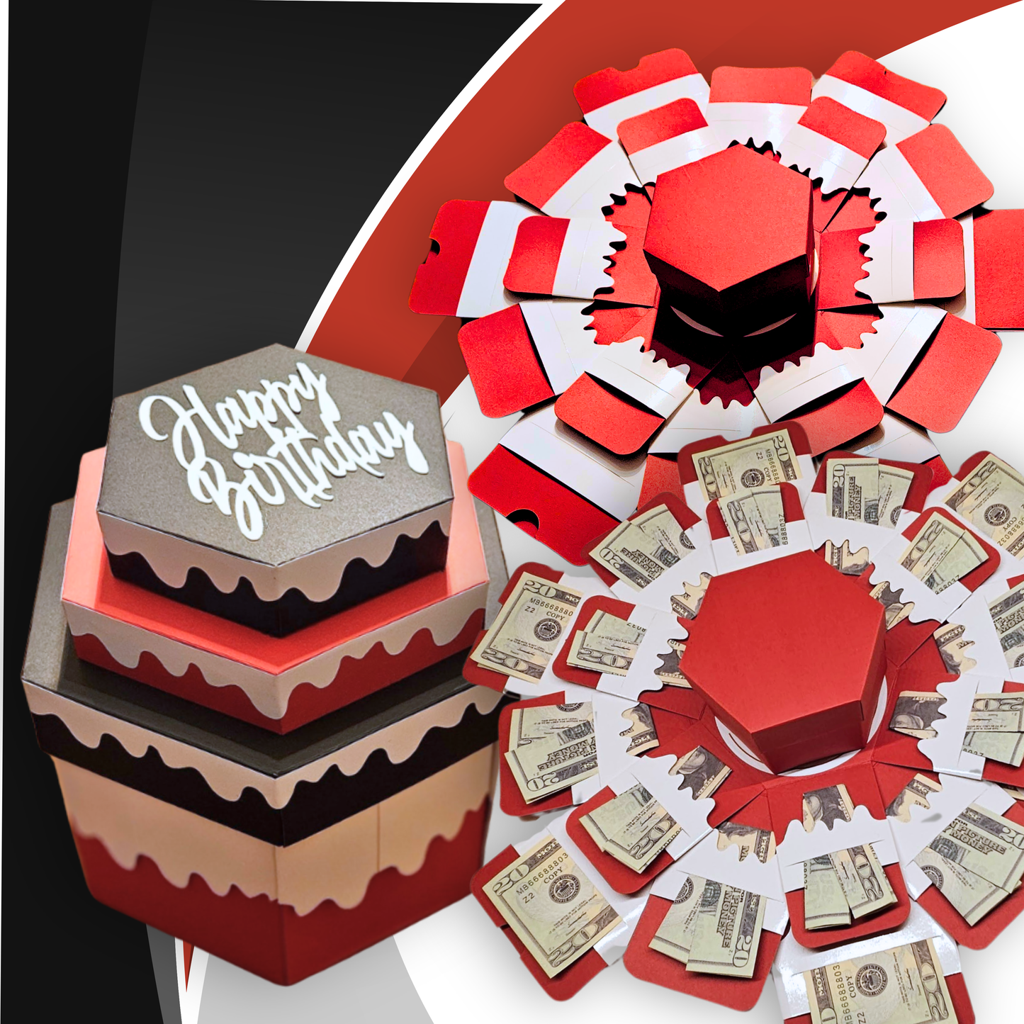 Birthday Cake Red and Black Money Explosion Gift Box