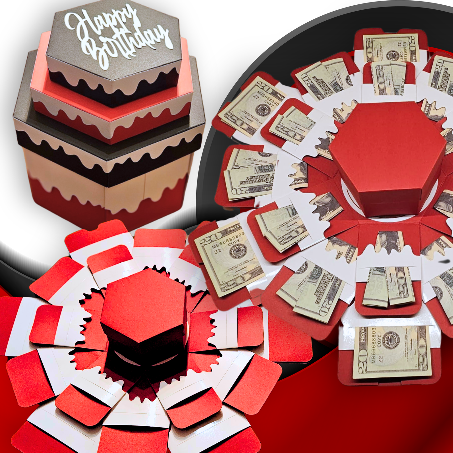 Birthday Cake Red and Black Money Explosion Gift Box
