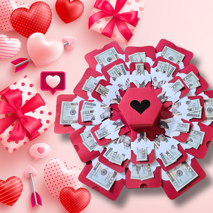 Valentine's Day Hearts On Red Box Explosion Money Gift Box