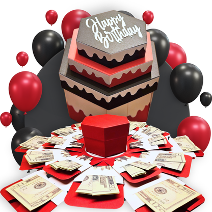 Birthday Cake Red and Black Money Explosion Gift Box