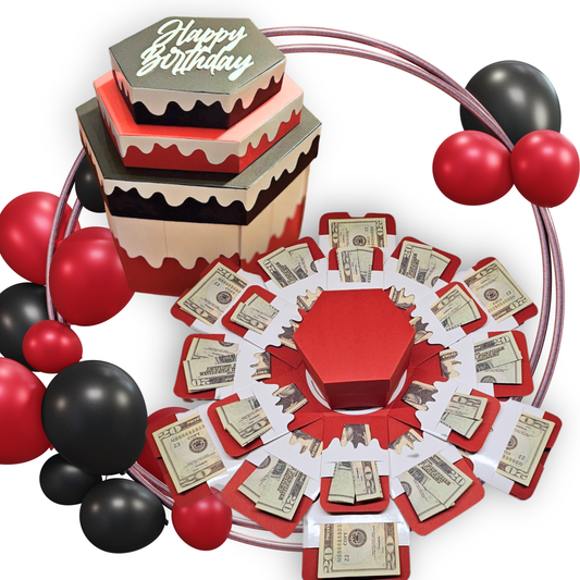 Birthday Cake Red and Black Money Explosion Gift Box