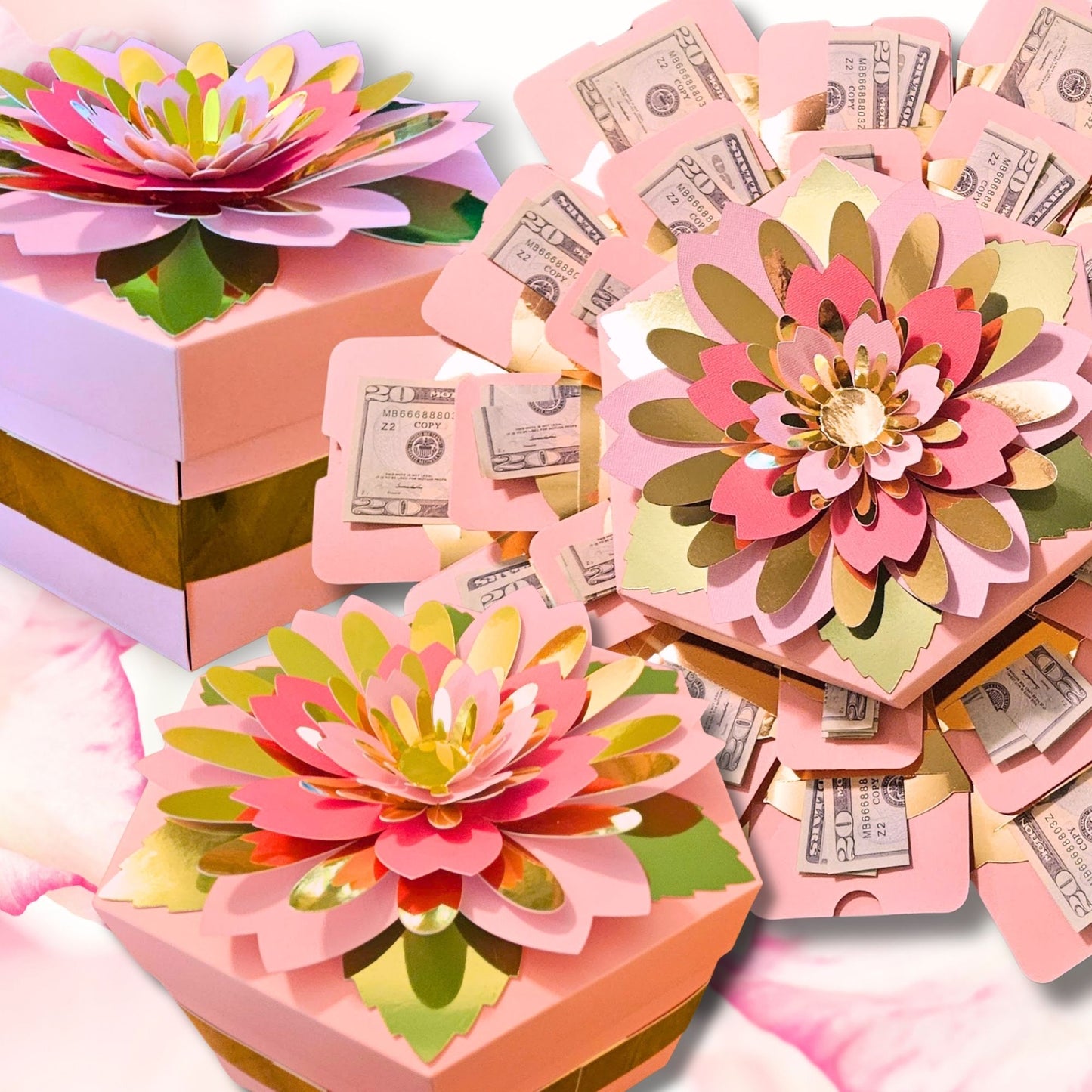 Floral Pink Explosion Money Gift Box