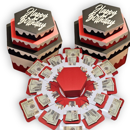 Birthday Cake Red and Black Money Explosion Gift Box