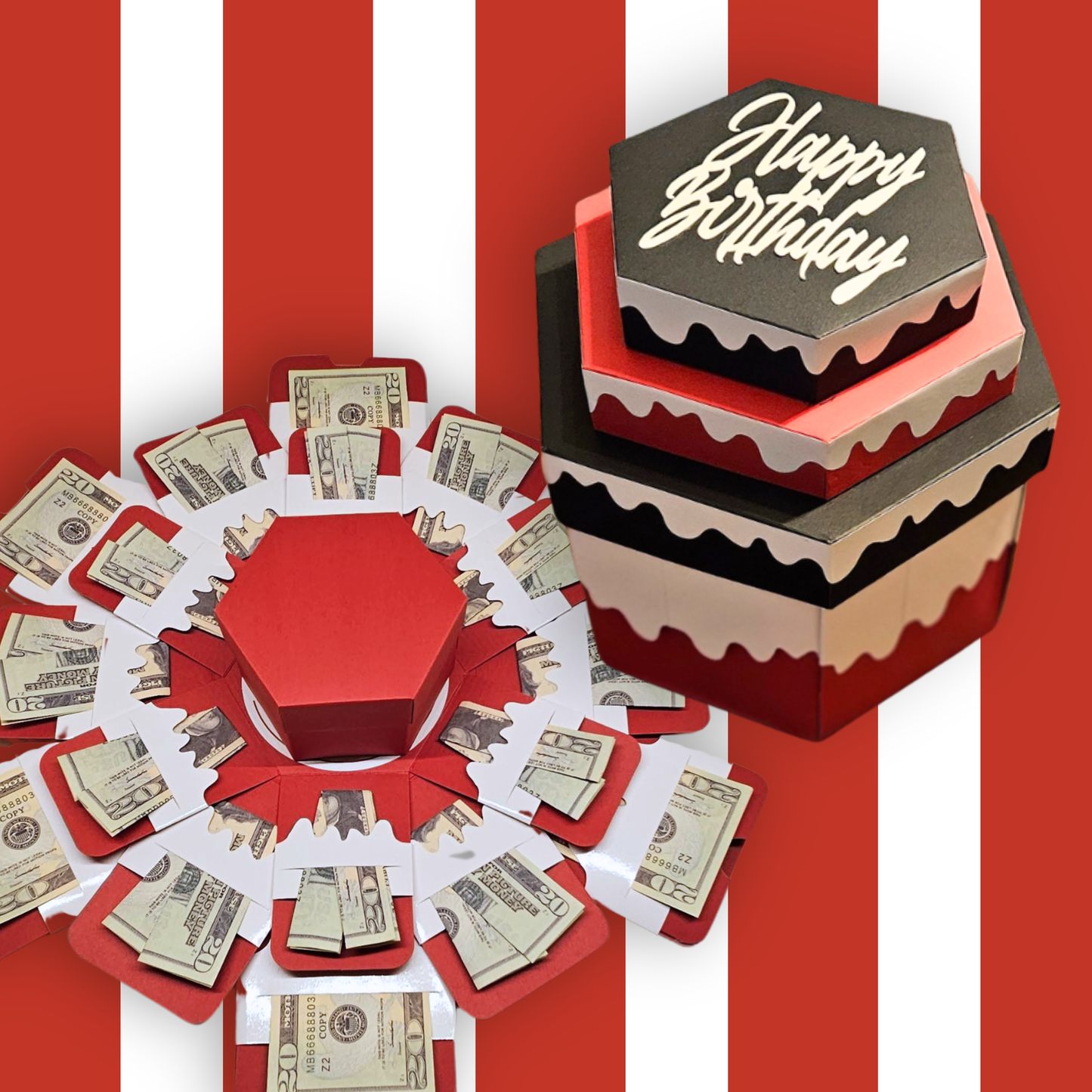 Birthday Cake Red and Black Money Explosion Gift Box