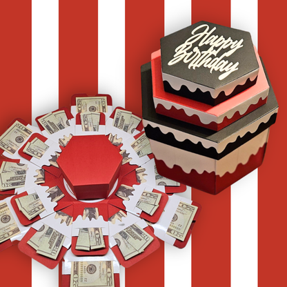 Birthday Cake Red and Black Money Explosion Gift Box
