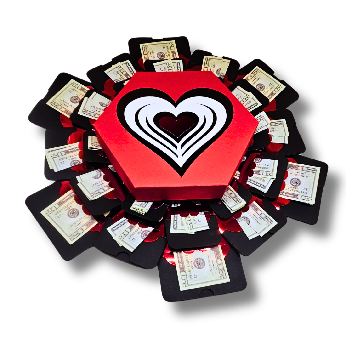 Valentine's Day Hearts On Black Box Explosion Money Gift Box