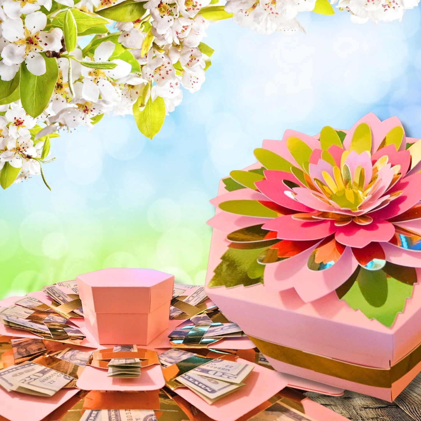 Floral Pink Explosion Money Gift Box