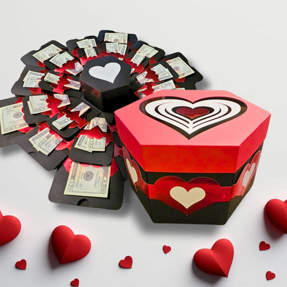 Valentine's Day Hearts On Black Box Explosion Money Gift Box