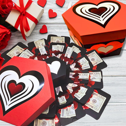 Valentine's Day Hearts On Black Box Explosion Money Gift Box