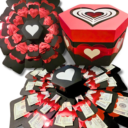 Valentine's Day Hearts On Black Box Explosion Money Gift Box