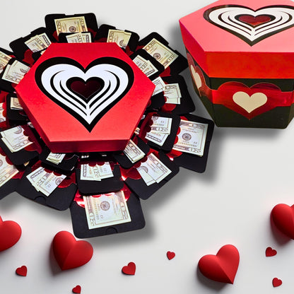 Valentine's Day Hearts On Black Box Explosion Money Gift Box