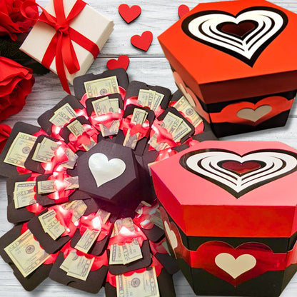 Valentine's Day Hearts On Black Box Explosion Money Gift Box