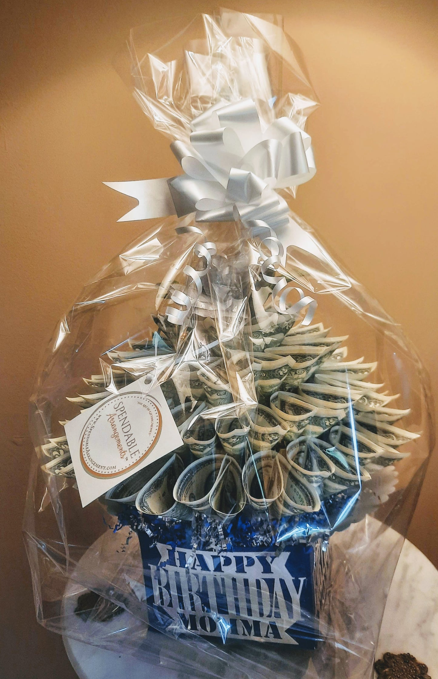 gift wrapped money bouquet