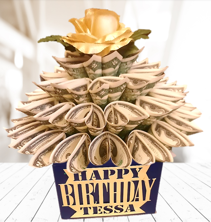 BirthdayBlue Money Bouquet Personalized With Name