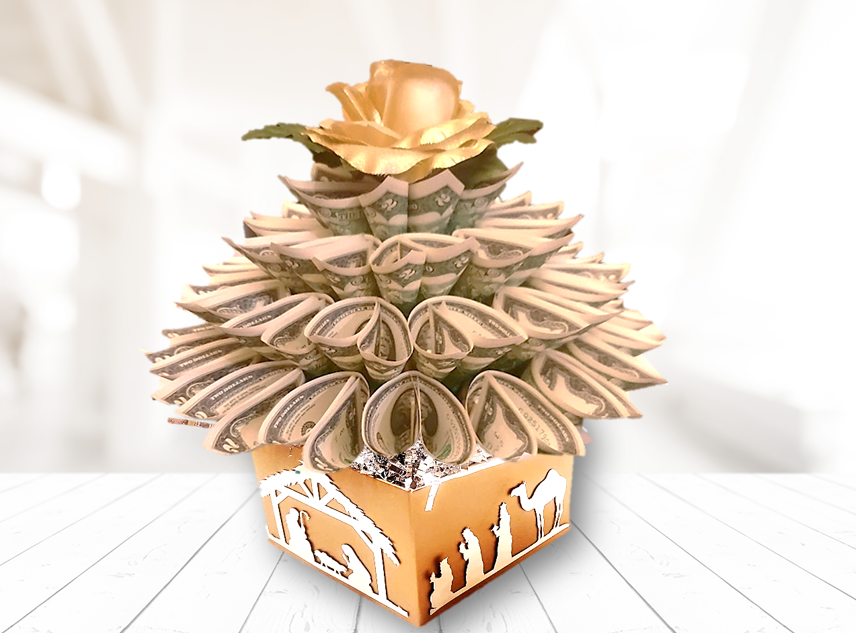 Silver and Gold Nativity Christmas Money Bouquet by Spendable Arrangements