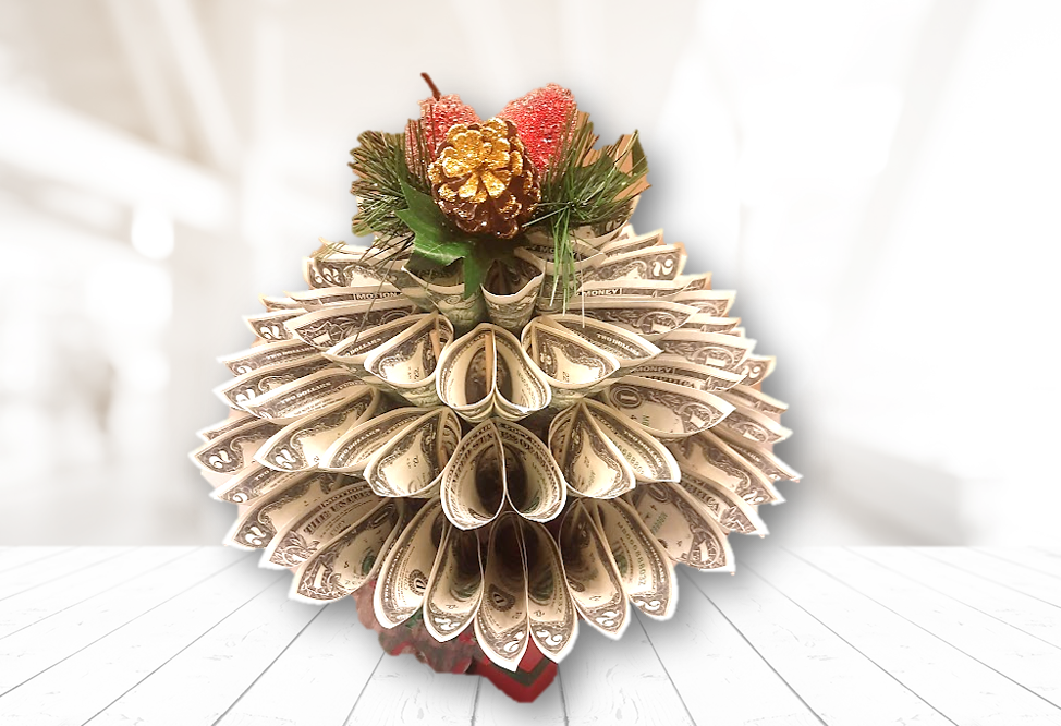 top red christmas money bouquet