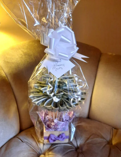 gift wrapped Lucky money tree by Spendable Arrangements